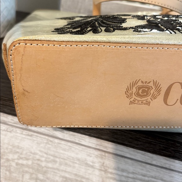 Consuela Shimmering Cream Tote with Black Floral Design - Picture 8 of 10